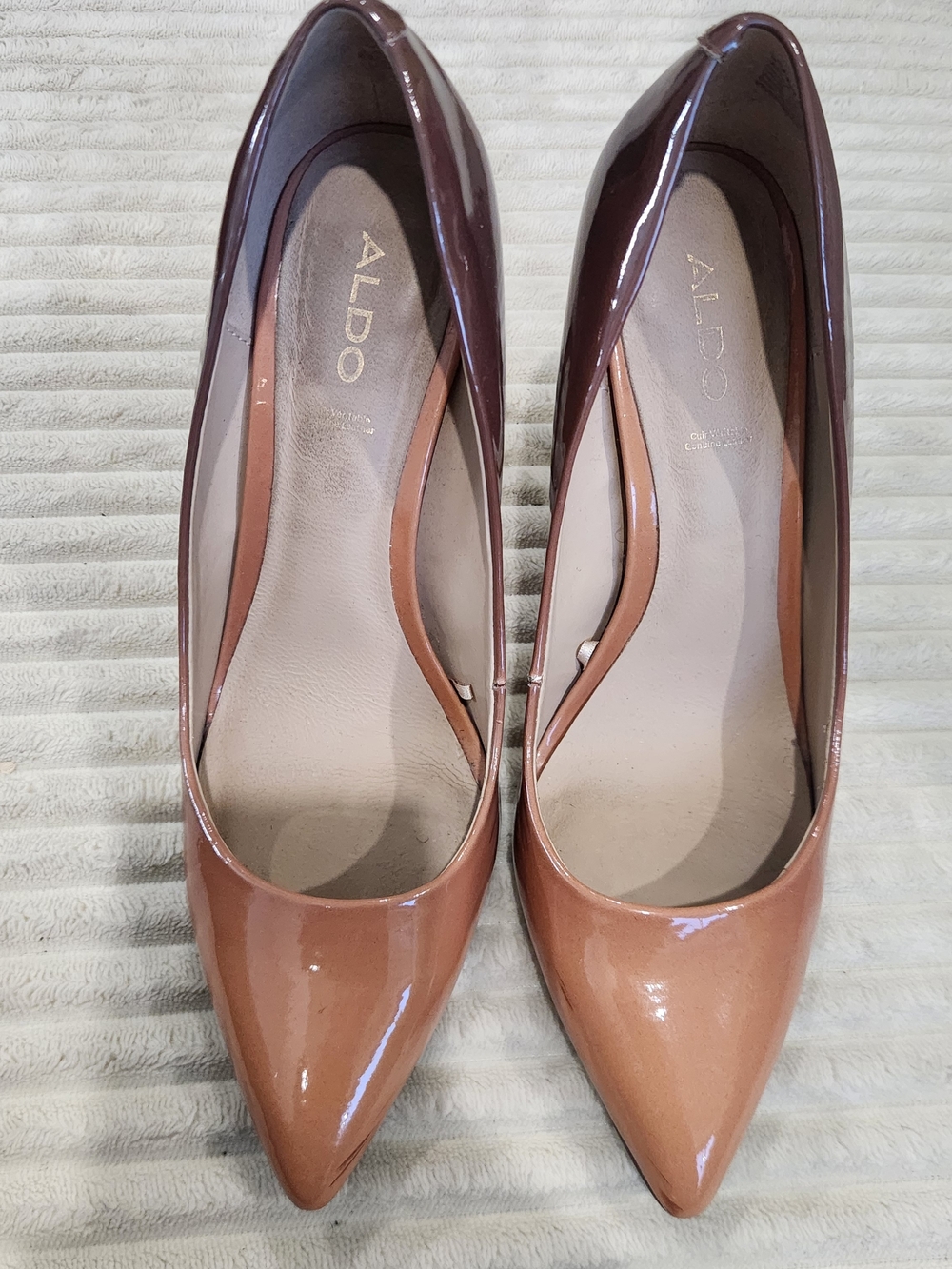 ALDO Two-Tone Patent Pointed-Toe Pumps in Brown and Tan